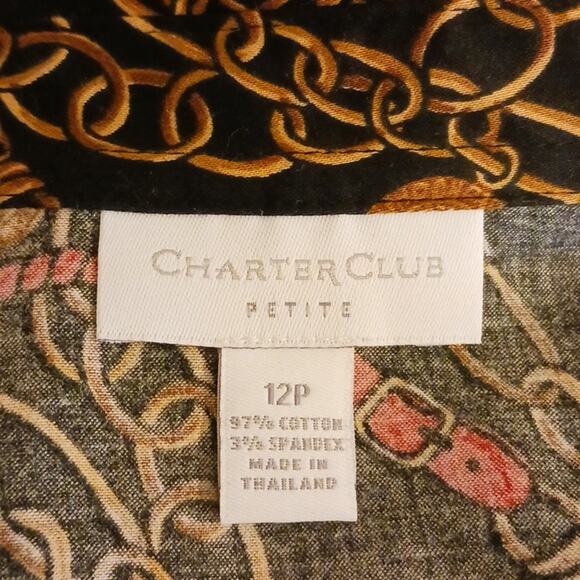 Charter Club Long Sleeve Shirt Sz 12 Abstract Gold Chains Equestrian Career Y2K - Picture 12 of 13